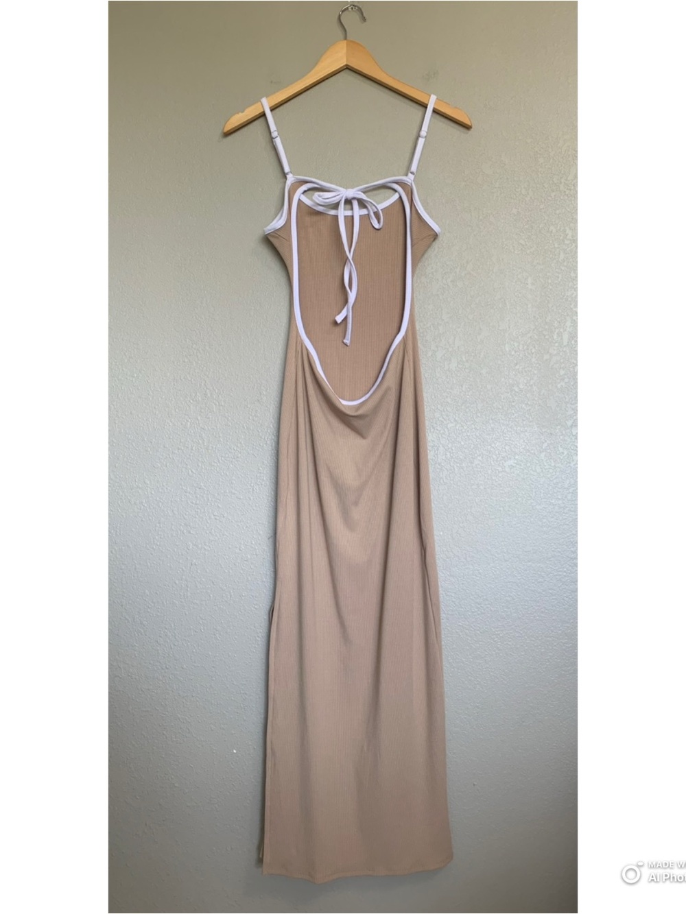 Lulus Medium Something About Her Beige Color Block Ribbed Backless Midi Dress - Picture 8 of 14